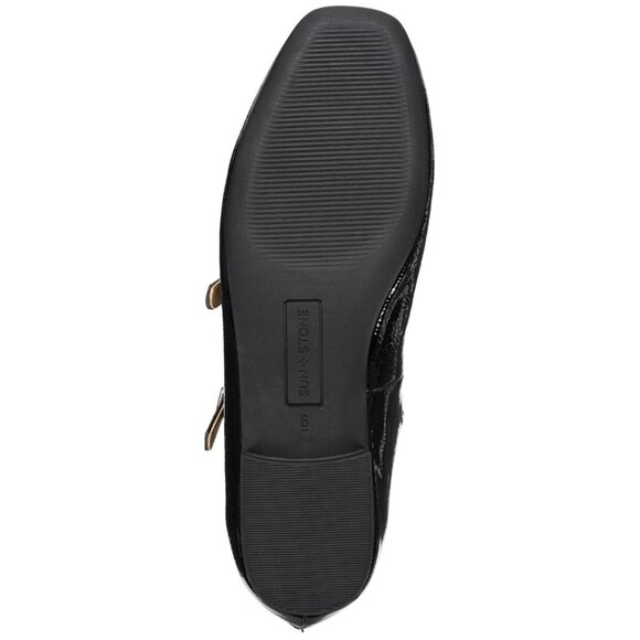 NWT Sun + Stone Womens Cecillee Triple Strap Mary Jane Flats Black Pat 10M - Picture 3 of 11